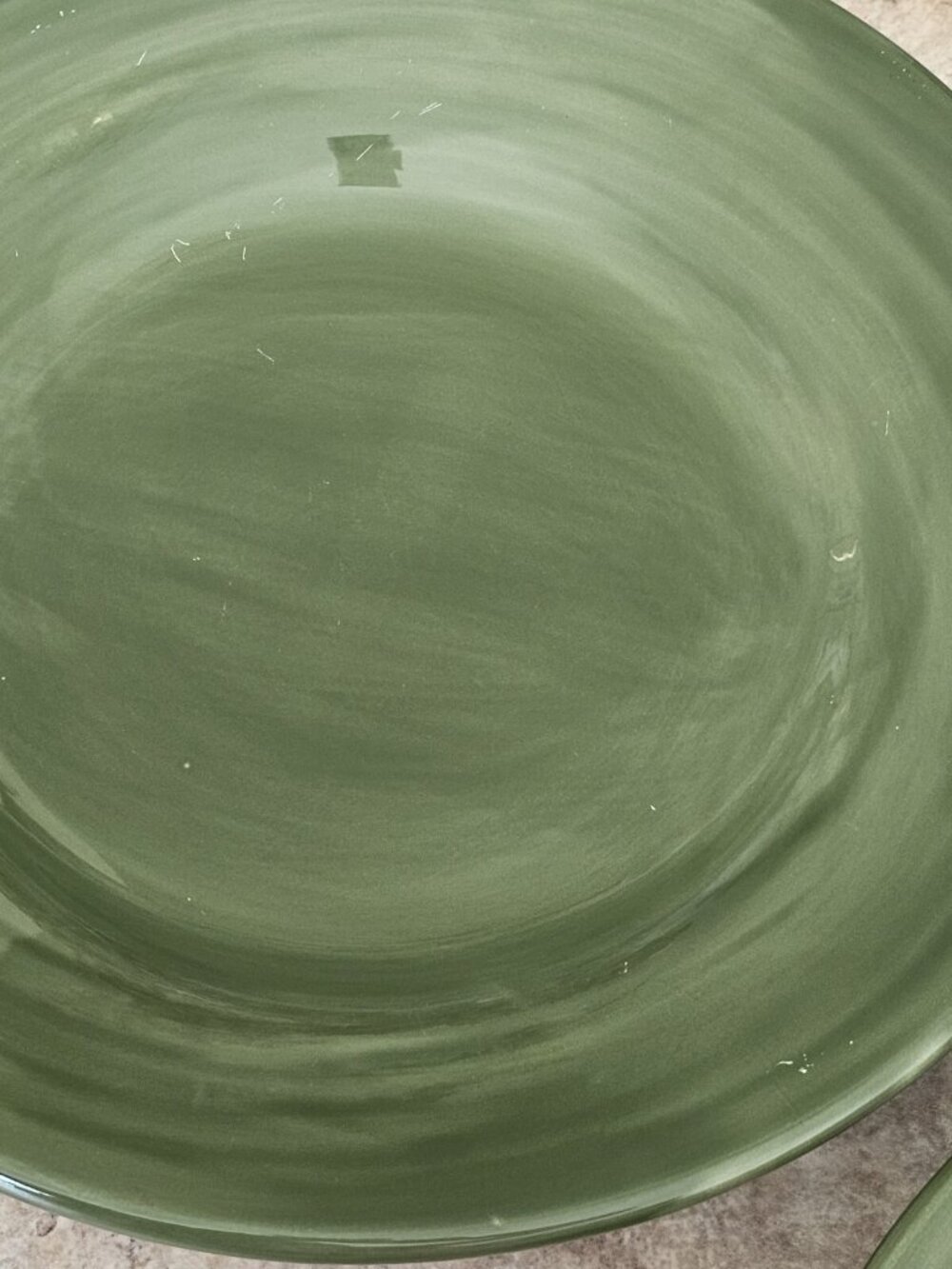 Pottery Barn Sausalito Moss Green Dinner Plates 12" color stoneware set-2 flaw* - Picture 6 of 10